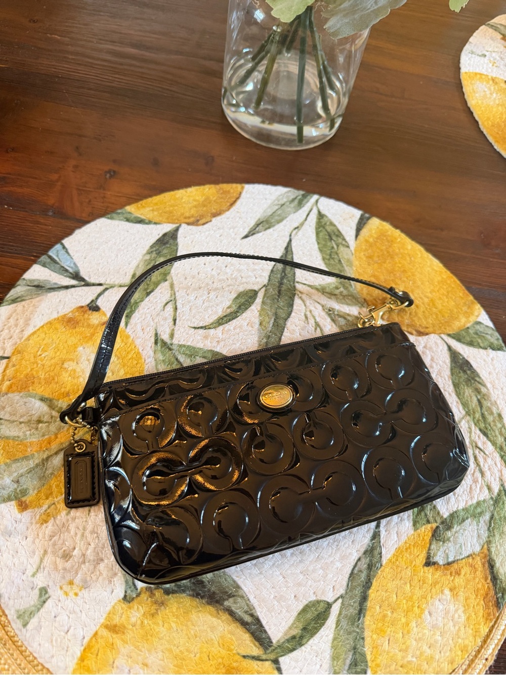 Coach Patent Leather Wristlet Wallet in Black